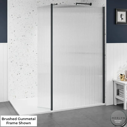 Merlyn 8mm Fluted Wetroom Shower Swivel Panel - 300mm - Brushed Nickel - 8WFLSV30BN - Envy Bathrooms Ltd