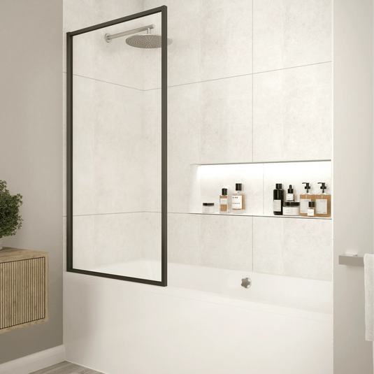 Merlyn Black Framed Fixed Bath Screen 1500 x 800 - MB14FMB - Envy Bathrooms Ltd