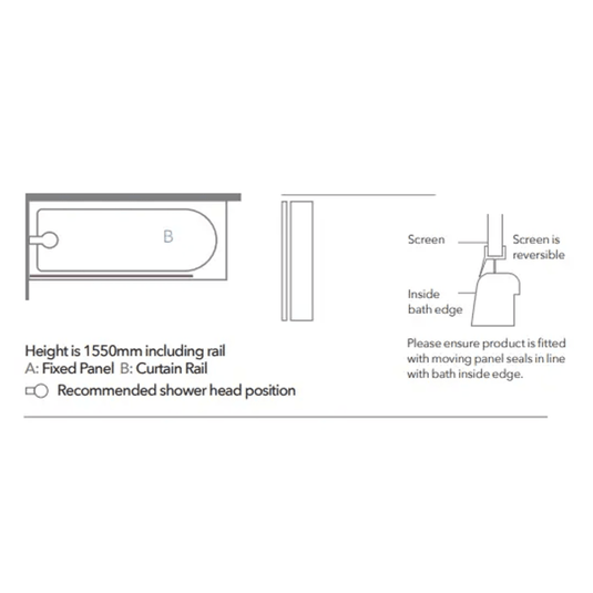 Merlyn Ionic 300 x 1800mm Curtain Rail Bath Screen - MB5A - Envy Bathrooms Ltd