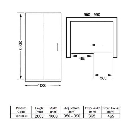 Merlyn Ionic Essence 1000mm Frameless Sliding Shower Door - Chrome - A0104A0 - Envy Bathrooms Ltd
