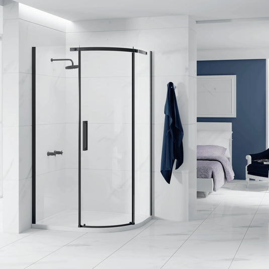 Merlyn Ionic Essence Frameless 1200mm x 900mm Offset Quadrant Single Shower Enclosure - Right Handed - Black - BLKFQ129R - Envy Bathrooms Ltd