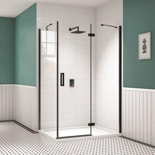 Merlyn Ionic Essence Frameless 1400+mm Hinge and Inline Shower Door - Black - BLKH1400SP - Envy Bathrooms Ltd