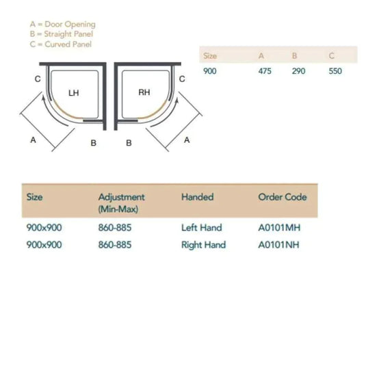 Merlyn Ionic Essence Frameless 900mm x 900mm Quadrant Single Shower Enclosure - Left Handed - Chrome - A0101MH - Envy Bathrooms Ltd