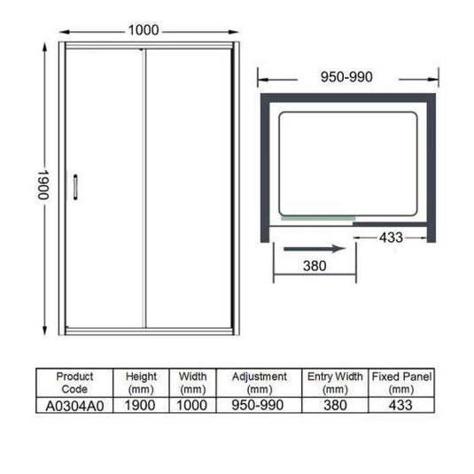 Merlyn Ionic Express 1000mm Sliding Shower Door - Chrome - A0304A0 - Envy Bathrooms Ltd