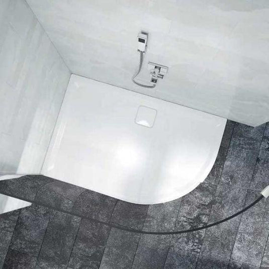 Merlyn Level 25 1200 x 900mm Offset Quadrant Shower Tray Right Hand with 90mm Fast Flow Waste & Cover - White - L129QR - Envy Bathrooms Ltd