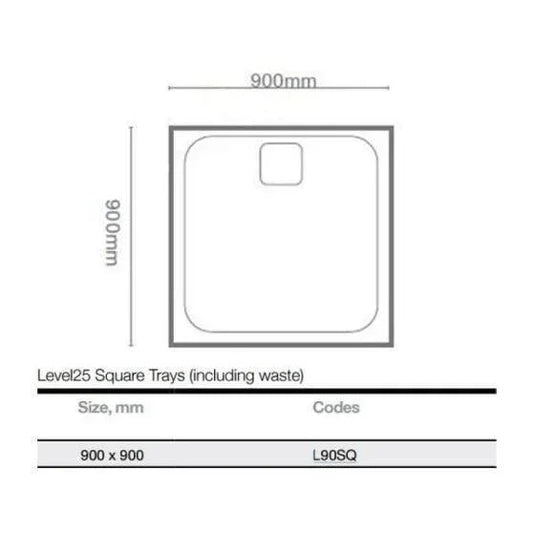 Merlyn Level 25 900 x 900mm Antislip Square Shower Tray with 90mm Fast Flow Waste & Cover - White - L90SQAS - Envy Bathrooms Ltd