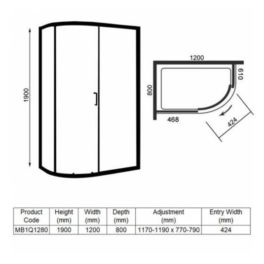 Merlyn MBOX 1 Door Offset Quadrant Shower Enclosure 1200 x 800mm - MB1Q1280 - Envy Bathrooms Ltd