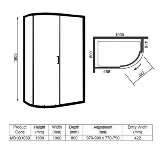 Merlyn MBOX 1 Door Offset Quadrant Shower Enclosure 900 x 760mm - MB1Q976 - Envy Bathrooms Ltd