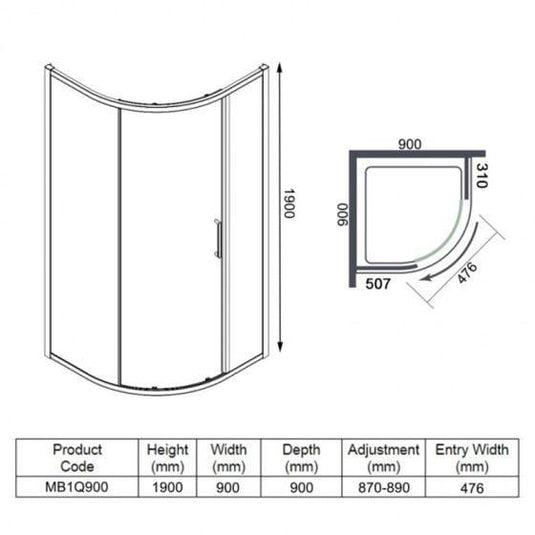 Merlyn MBOX 1 Door Quadrant Shower Enclosure 900mm - MB1Q900 - Envy Bathrooms Ltd