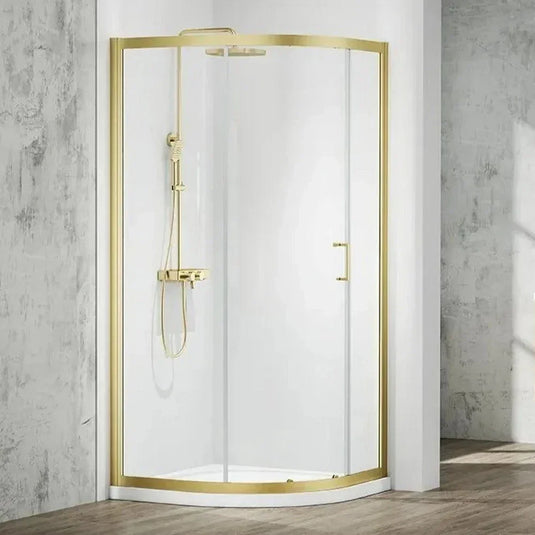 Merlyn MBOX 1200 x 800mm 1 Door Offset Quadrant Shower Enclosure - Brushed Brass - MB1Q1280BBR - Envy Bathrooms Ltd