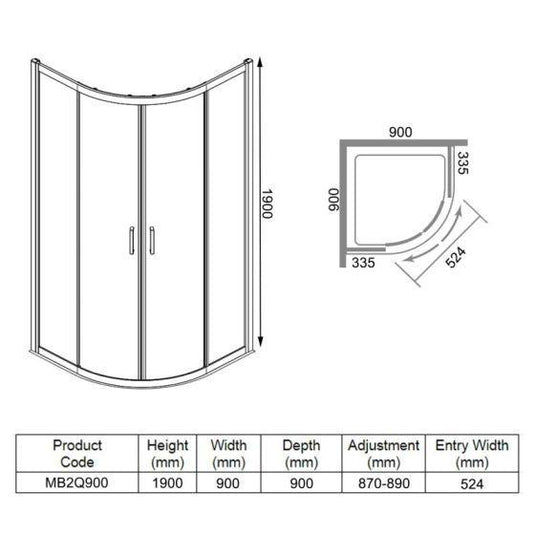 Merlyn MBOX 2 Door Quadrant Shower Enclosure 900mm - MB2Q900 - Envy Bathrooms Ltd