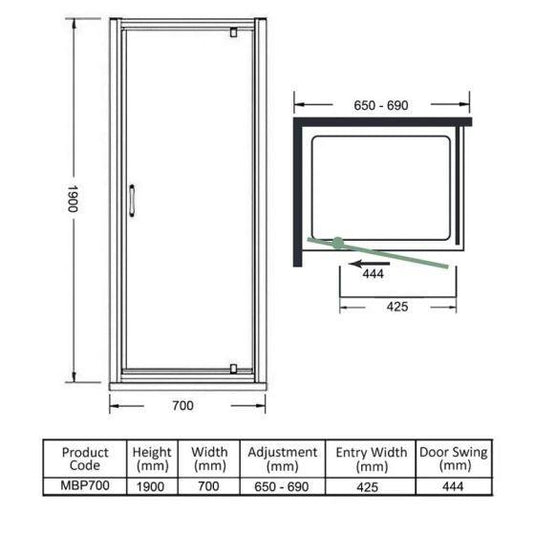 Merlyn MBOX 700mm Pivot Shower Door - MBP700 - Envy Bathrooms Ltd