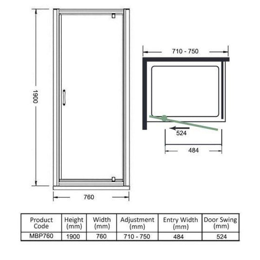 Merlyn MBOX 760mm Pivot Shower Door - MBP760 - Envy Bathrooms Ltd