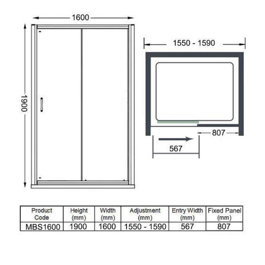 Merlyn MBOX Sliding Shower Door 1600mm - MBS1600 - Envy Bathrooms Ltd
