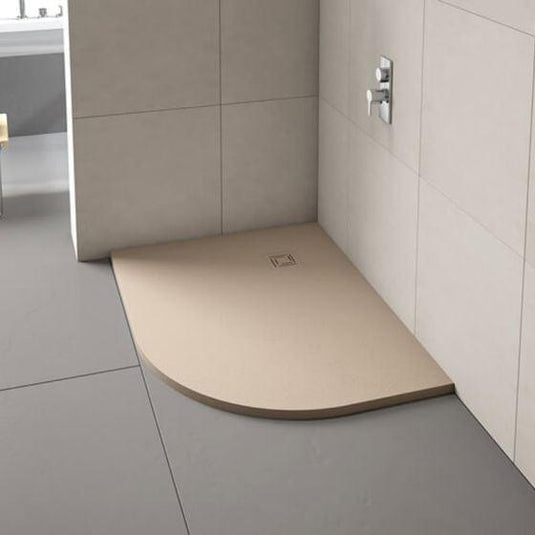 Merlyn Truestone 1000 x 800mm Offset Quadrant Shower Tray with Waste (RH) - Sandstone - T108HSR - Envy Bathrooms Ltd