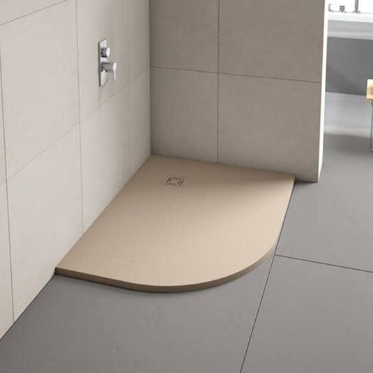 Merlyn Truestone 1200 x 900mm Offset Quadrant Shower Tray with Waste (LH) - Sandstone - T129HSL - Envy Bathrooms Ltd
