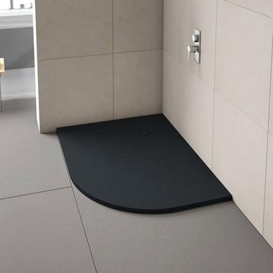 Merlyn Truestone 1200 x 900mm Offset Quadrant Shower Tray with Waste (RH) - Black - T129HBR - Envy Bathrooms Ltd