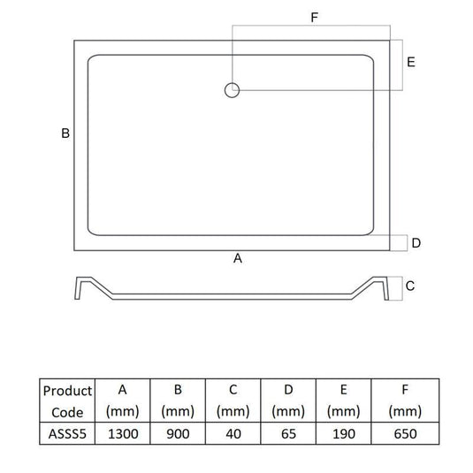 MX Elements 1300mm x 900mm Anti-Slip Rectangular Shower Tray - White - ASSS5 - Envy Bathrooms Ltd