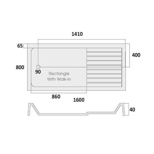 MX Elements 1600 x 800mm Walk-In Shower Tray - White - Envy Bathrooms Ltd