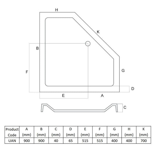 MX Elements 900 x 900mm Pentangle Shower Tray - White - UAN - Envy Bathrooms Ltd