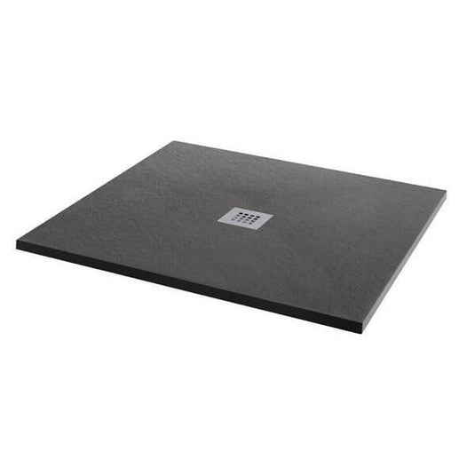 MX Minerals 1000mm x 1000mm Slate Effect Square Shower Tray - Jet Black - X2S - Envy Bathrooms Ltd