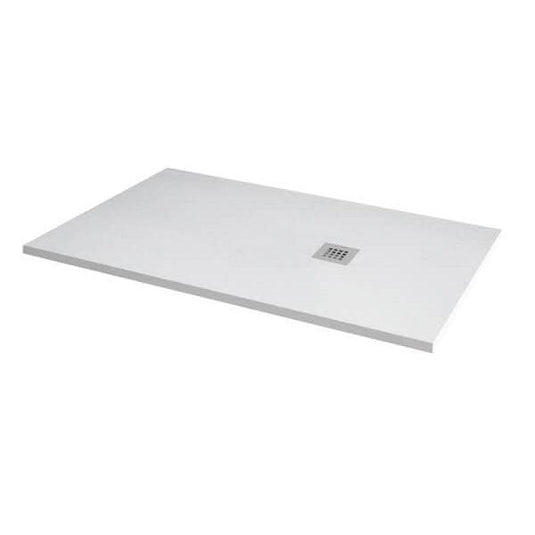 MX Minerals 1600mm x 800mm Anti-Slip Slate Effect Rectangular Shower Tray - Ice White - X1S - Envy Bathrooms Ltd