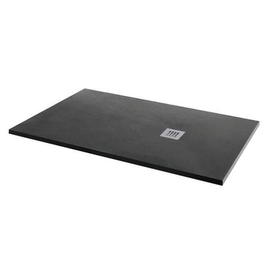 MX Minerals 1600mm x 900mm Anti-Slip Slate Effect Rectangular Shower Tray - Jet Black - X1W - Envy Bathrooms Ltd