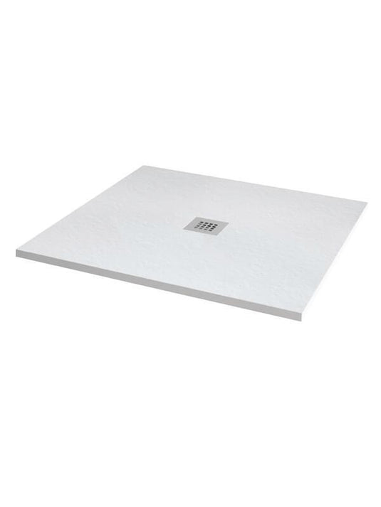 MX Minerals 800mm x 800mm Anti-Slip Slate Effect Square Shower Tray - Ice White - X24 - Envy Bathrooms Ltd
