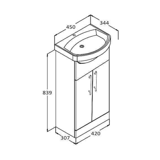 Oceana Arctic 450mm Floorstanding Vanity Unit & Basin - Gloss White - Envy Bathrooms Ltd