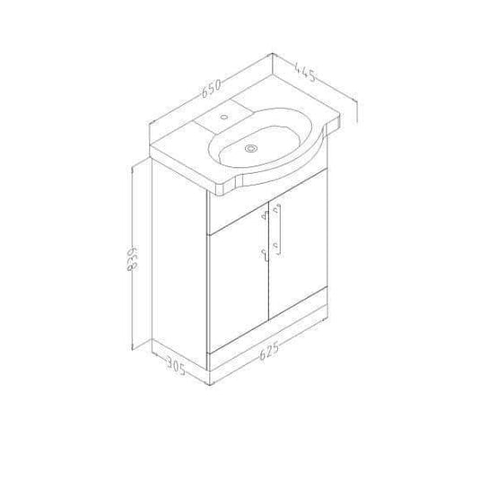 Oceana Arctic 650mm Floorstanding Vanity Unit & Basin - Gloss White - Envy Bathrooms Ltd