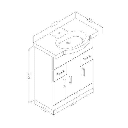 Oceana Arctic 730mm Floorstanding Vanity Unit & Basin - Gloss White - Envy Bathrooms Ltd