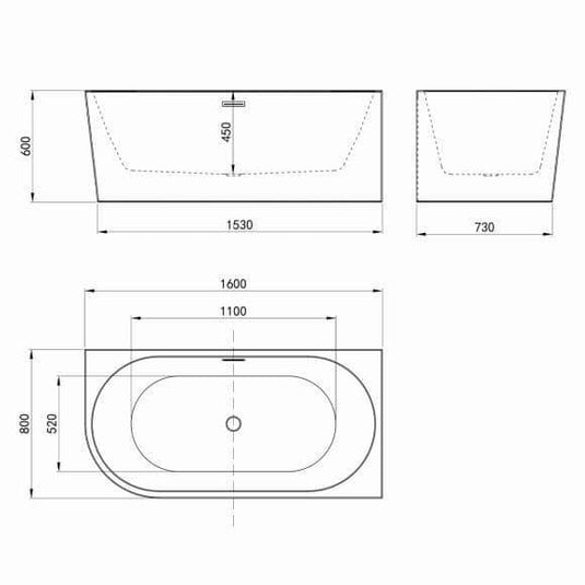 Oceana Barmouth 1600mm J Shape Freestanding Bath (RH) - Envy Bathrooms Ltd