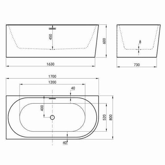 Oceana Barmouth 1700mm J Shape Freestanding Bath (LH) - Envy Bathrooms Ltd