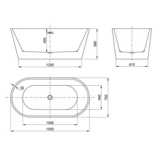 Oceana Caswell 1500mm Freestanding Double Ended Bath - Envy Bathrooms Ltd