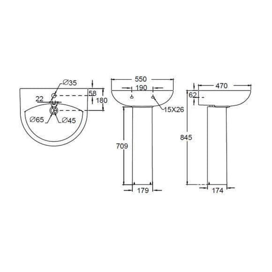 Oceana Croft 550mm Basin & Pedestal - Envy Bathrooms Ltd