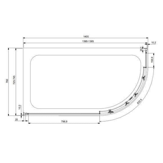 Oceana Crystal 1400 x 760mm Offset Quadrant Enclosure (6mm Glass) - Envy Bathrooms Ltd