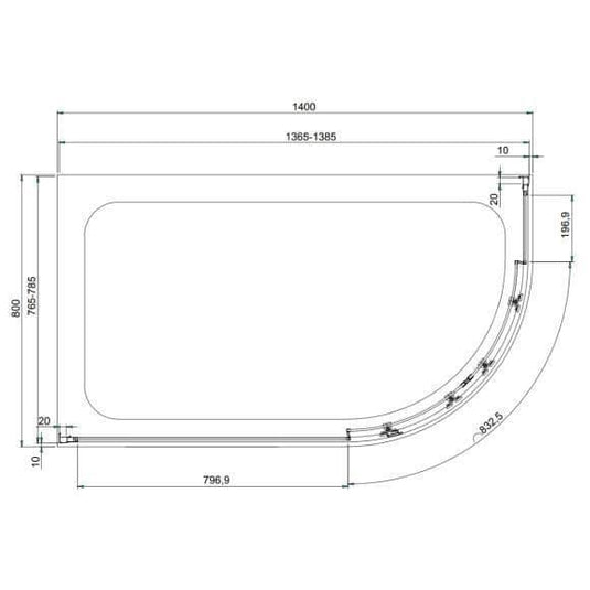 Oceana Crystal 1400 x 800mm Offset Quadrant Enclosure (6mm Glass) - Envy Bathrooms Ltd