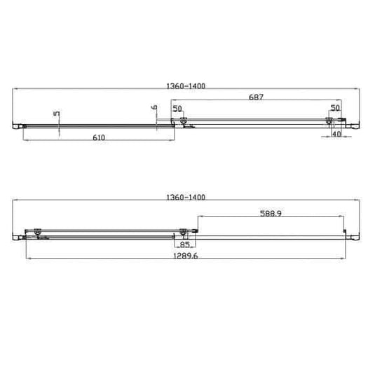 Oceana Crystal 1400mm Sliding Door (6mm Glass) - Chrome - Envy Bathrooms Ltd
