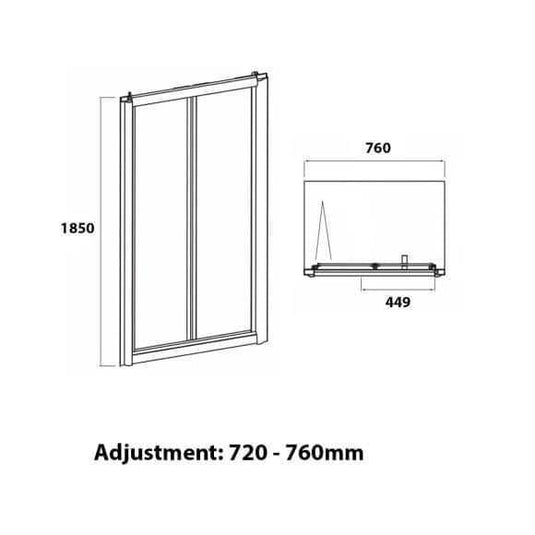Oceana Crystal 760mm Bi-fold Door (6mm Glass) - Chrome - Envy Bathrooms Ltd