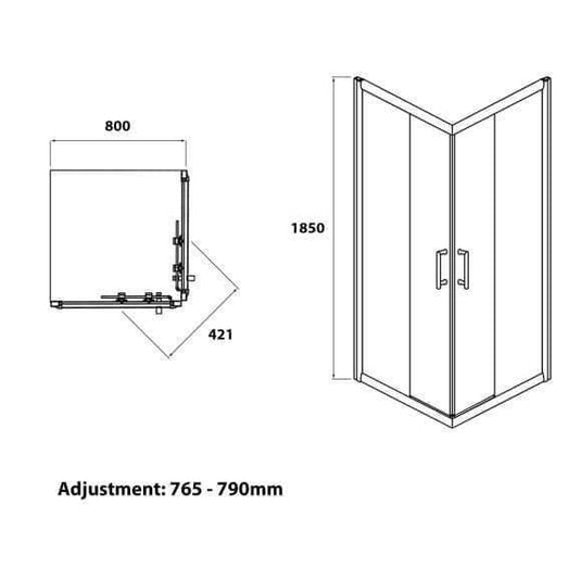 Oceana Crystal 800mm Corner Entry Door (6mm Glass) - Chrome - Envy Bathrooms Ltd