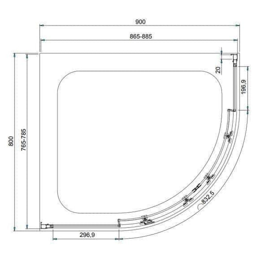 Oceana Crystal6 900 x 760mm Offset Quadrant Enclosure - Matt Black - Envy Bathrooms Ltd