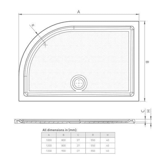 Oceana Form40 1200 x 800mm Offset Quadrant Shower Anti-slip Tray (RH) - White - Envy Bathrooms Ltd