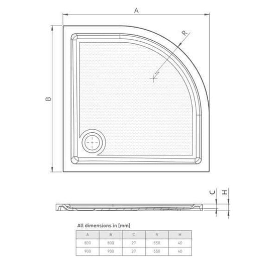 Oceana Form40 800 x 800mm Quadrant Shower Anti-slip Tray - White - Envy Bathrooms Ltd
