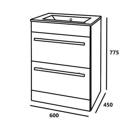 Oceana Kara 600mm 2 Drawer Floorstanding Vanity Unit & Basin - White - Envy Bathrooms Ltd