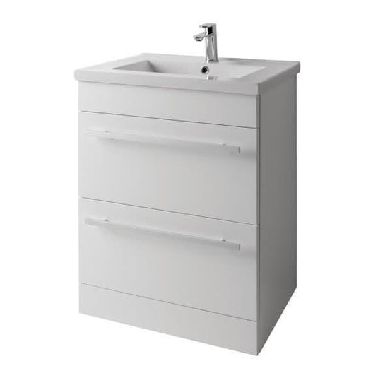 Oceana Kara 600mm 2 Drawer Floorstanding Vanity Unit & Basin - White - Envy Bathrooms Ltd