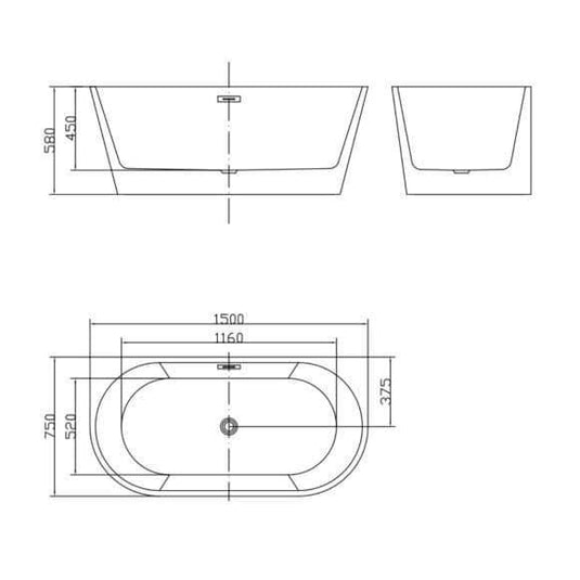 Oceana Langland 1500mm Freestanding Double Ended Bath - Envy Bathrooms Ltd