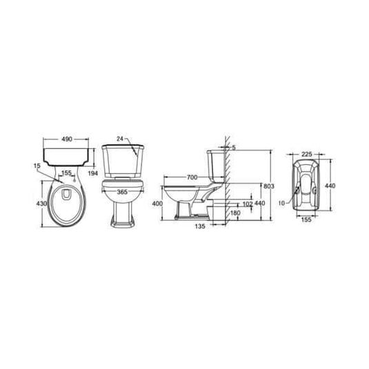 Oceana Oxford Close Coupled Open Back Pan & Cistern Inc Soft Close Seat - Envy Bathrooms Ltd