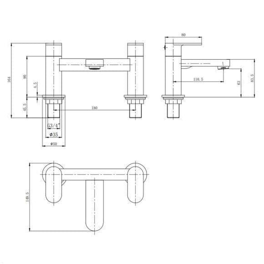 Oceana Prestige Bath Filler Tap - Chrome - Envy Bathrooms Ltd