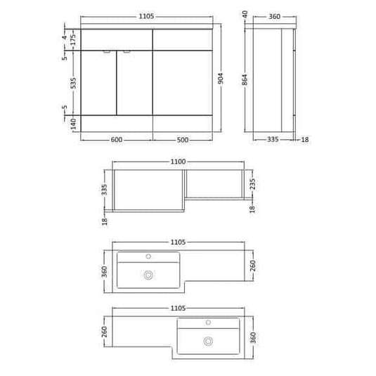 Oceana Rio 1100mm Furniture Set & Basin in Gloss White (RH) - Envy Bathrooms Ltd
