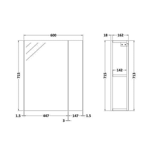 Oceana Rio 600 Mirrored Wall Cabinet - Grey Gloss - Envy Bathrooms Ltd